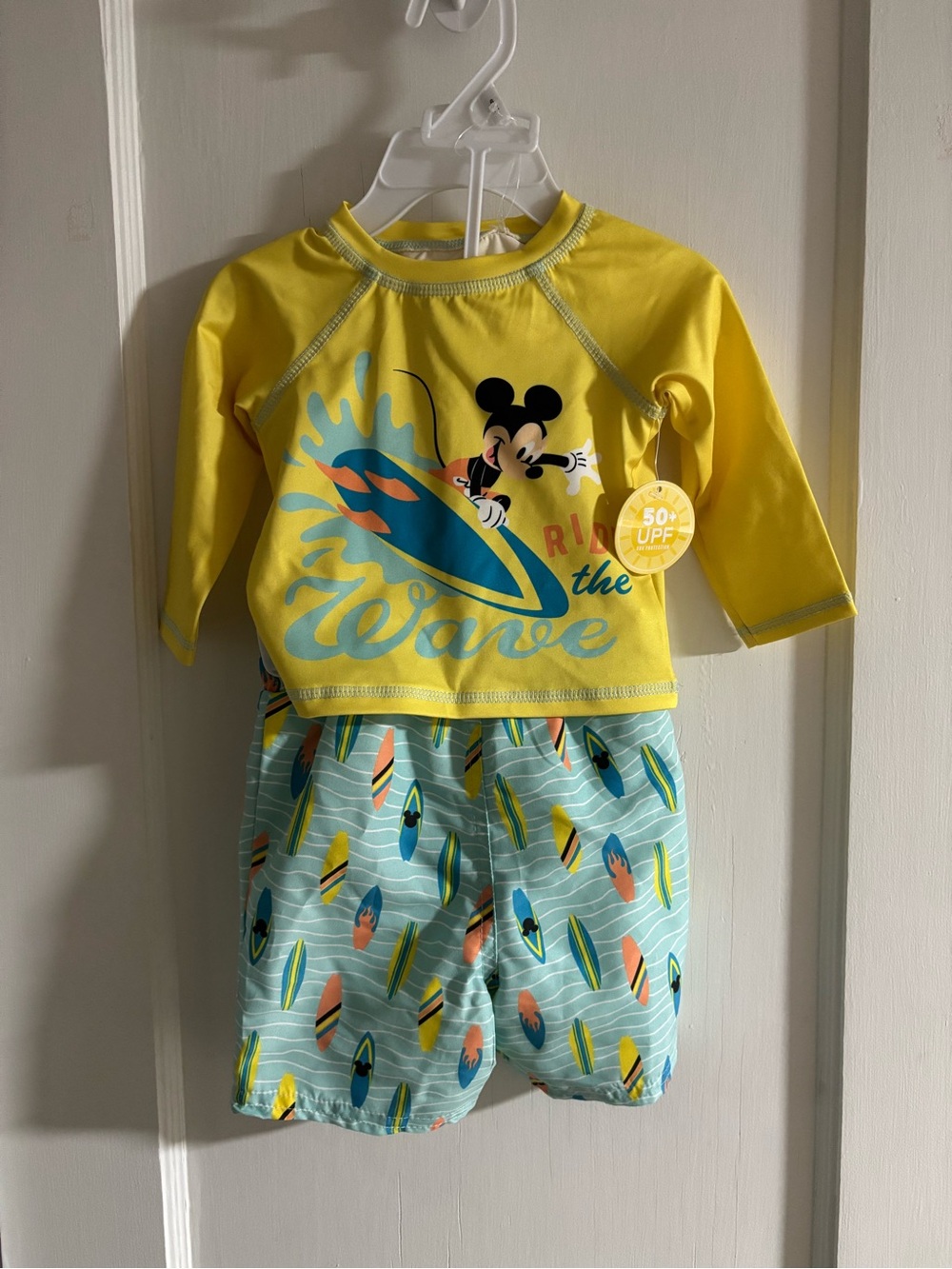 Disney Yellow & Aqua Mickey Surf Kids Rash Guard Set